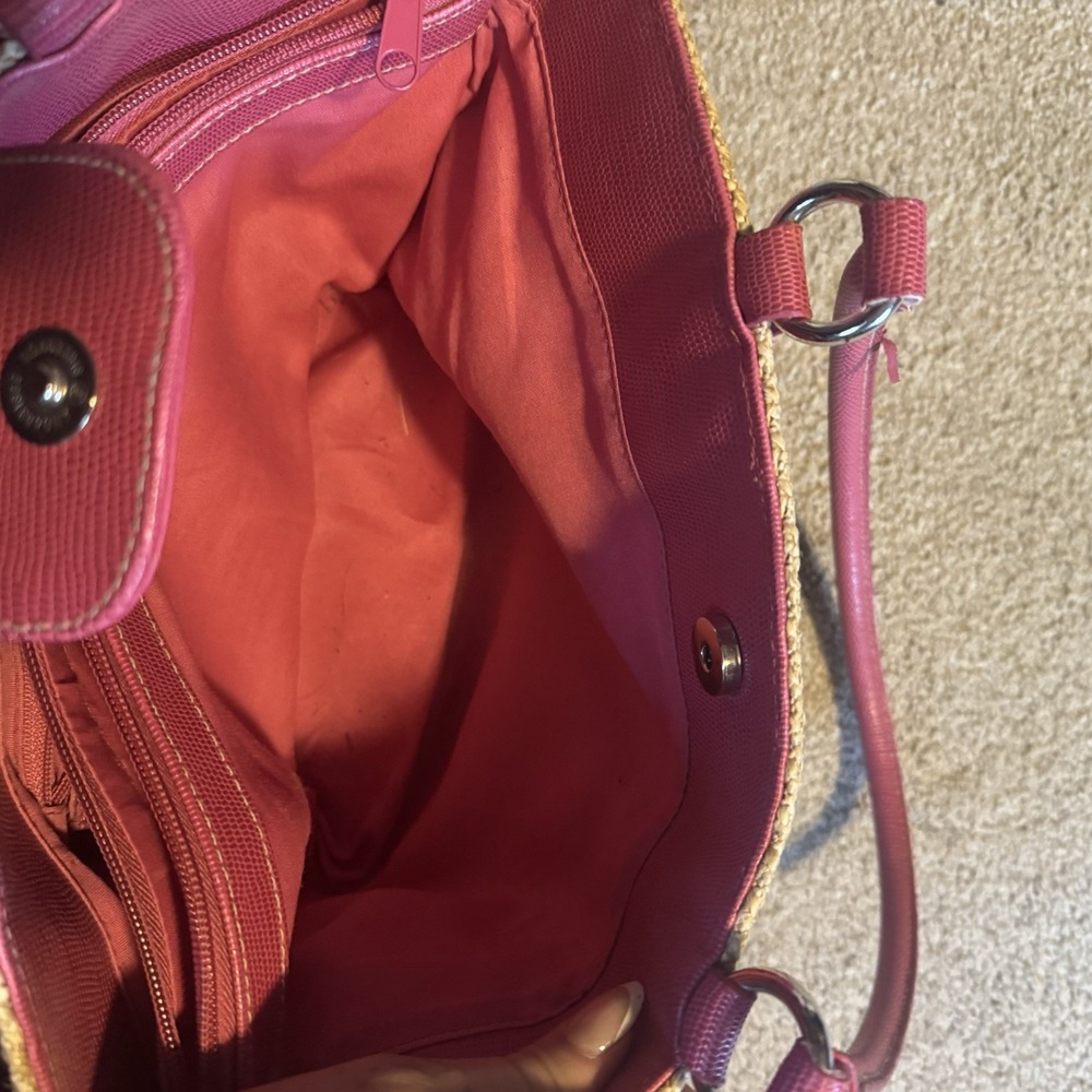 Rosetti Natural & Pink Woven Satchel Top Handle, Zip/Magnetic, Lined - Picture 4 of 7